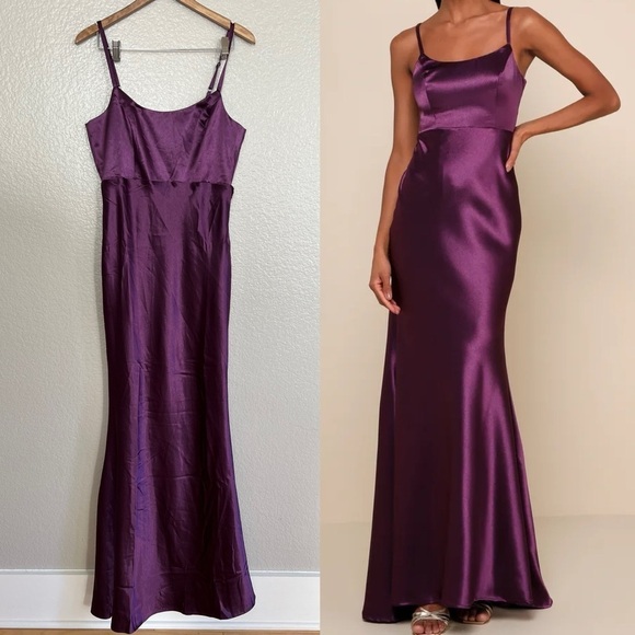 Make You Shine Dark Purple Satin Mermaid Maxi Dress - Picture 1 of 9